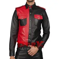 Men's Two-Tone Faux Leather Shirt 