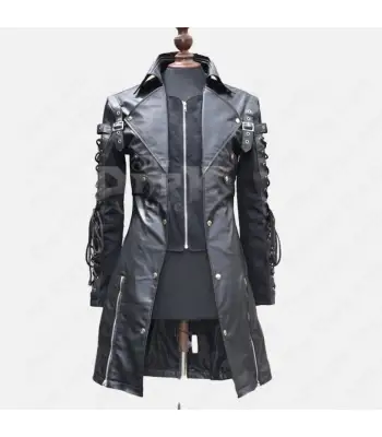 Cyberpunk Black Leather Coat
