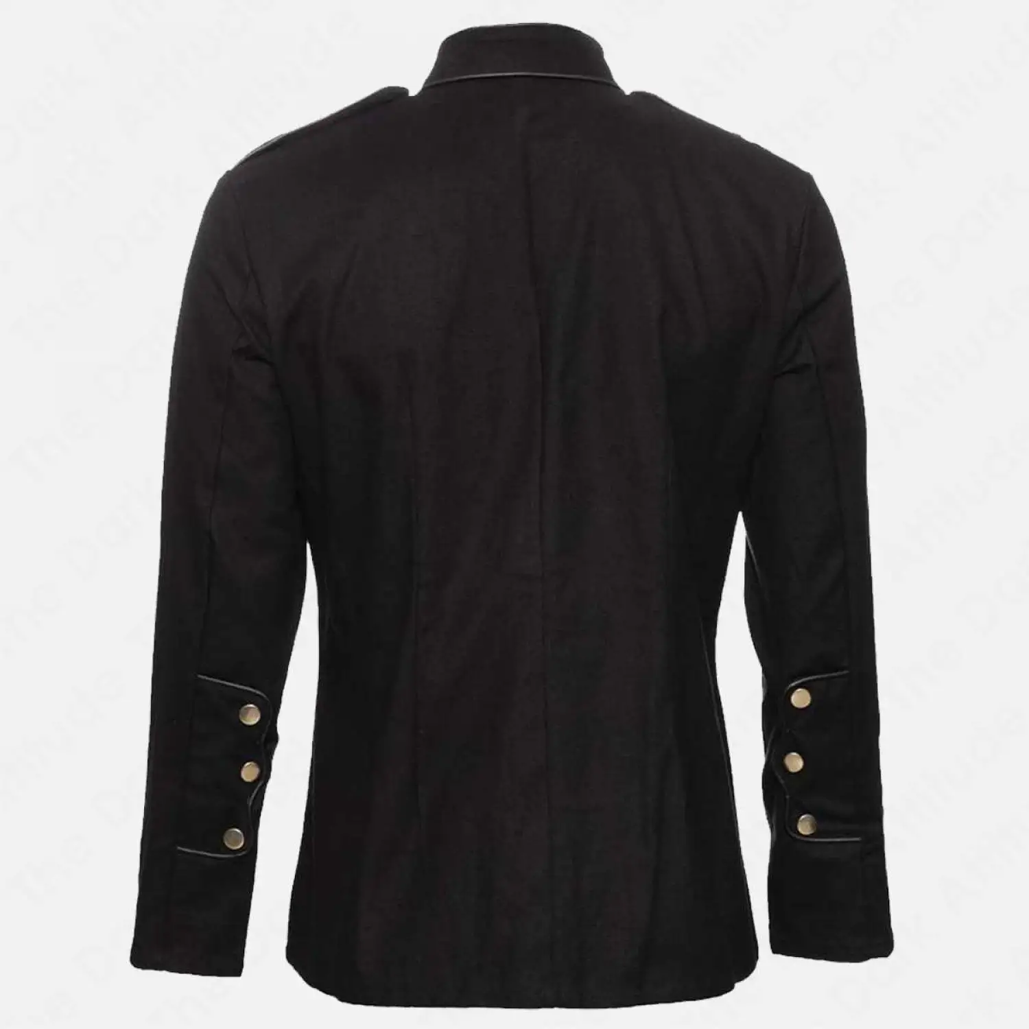 Men's black military officer victoran jacket with white piping trim and silver buttons
