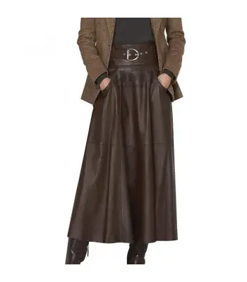 Dark Brown Calf Length Genuine Leather Executive Skirt Women's