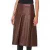 Women Dark Brown Knee Length Real Leather Skirt