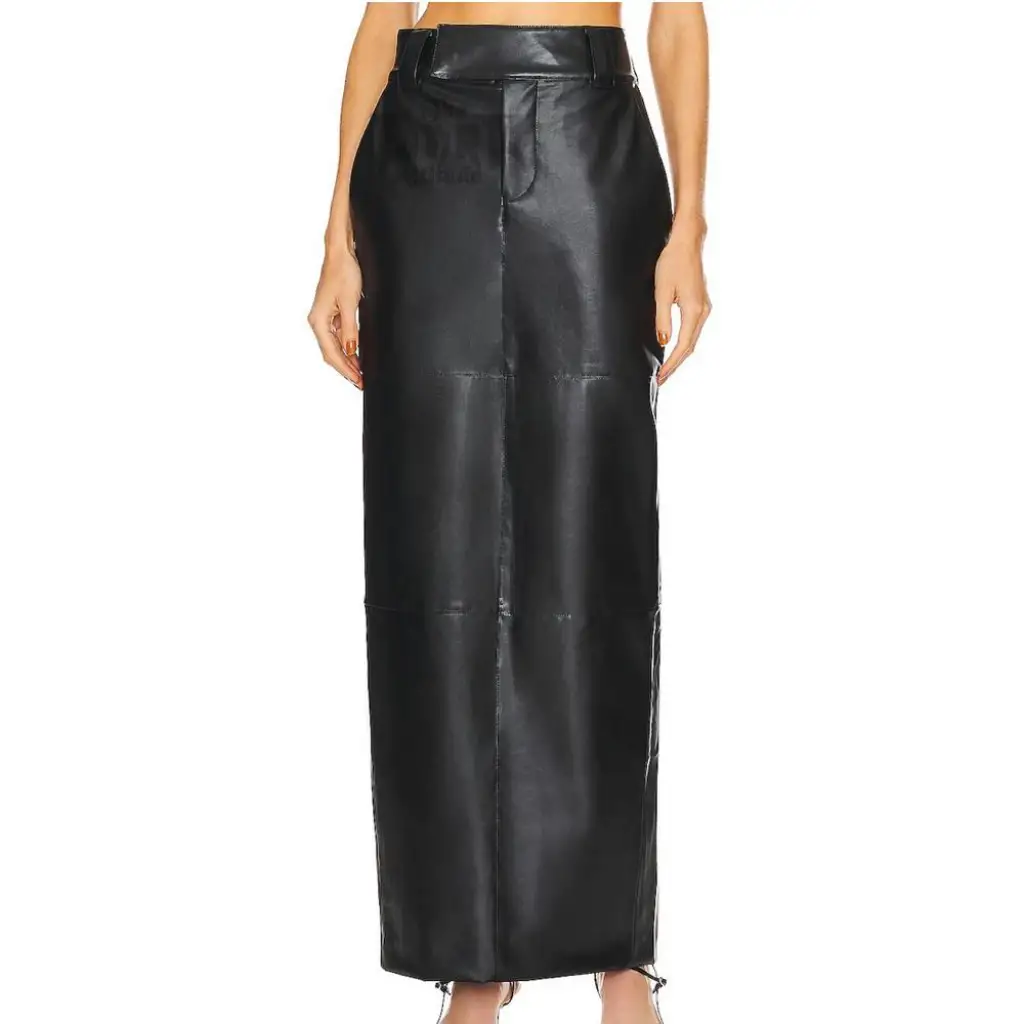 High-Waisted Leather Maxi Skirt with Front Slit - Black main image 0
