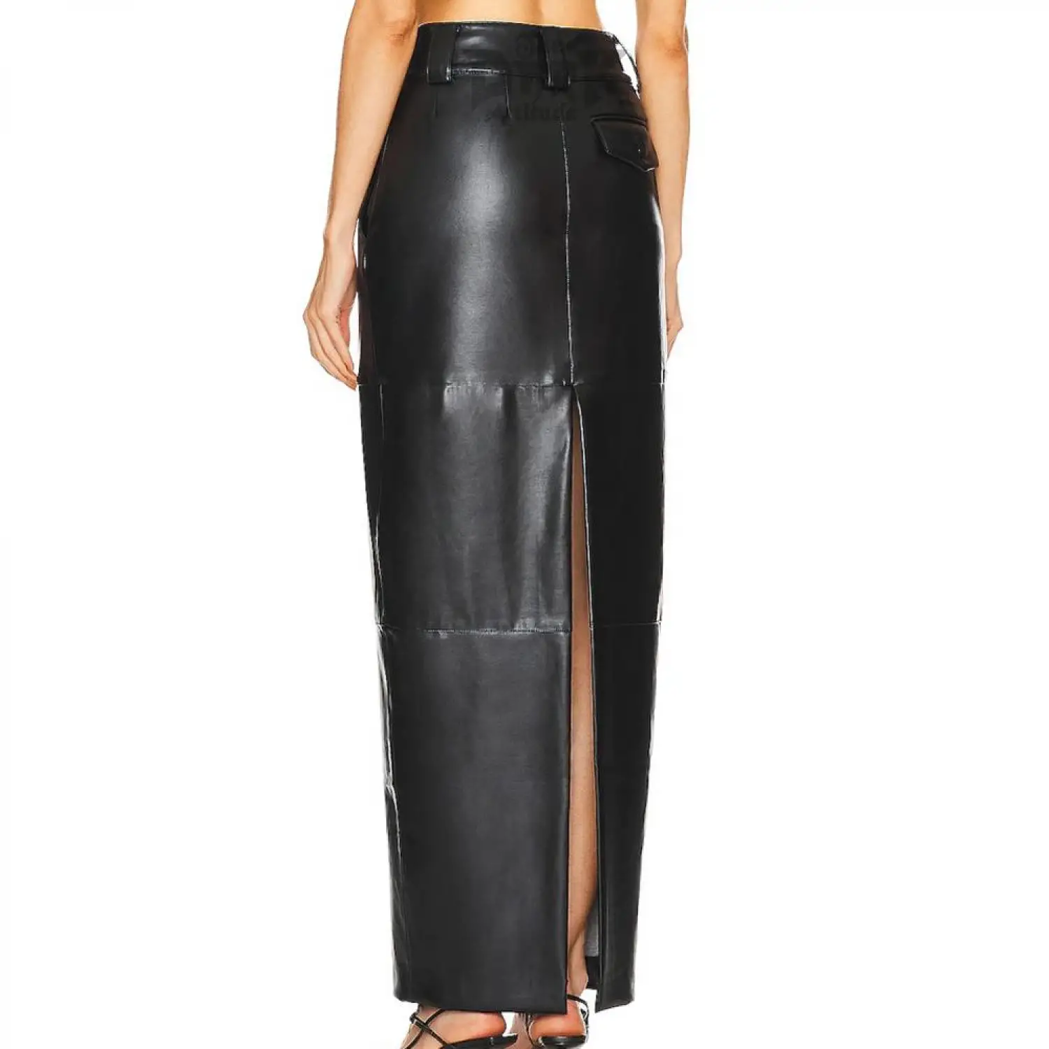 Black Genuine Leather Pencil Maxi Skirt Full Length High Waist Skirt