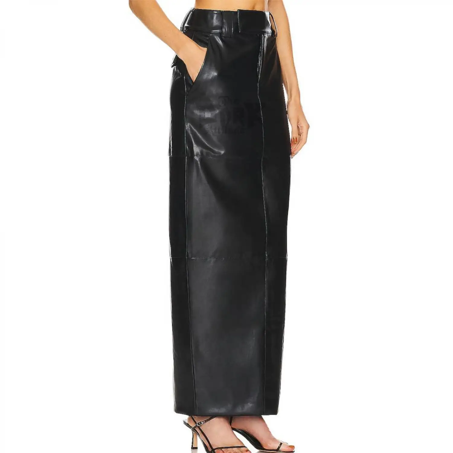 Black Genuine Leather Pencil Maxi Skirt Full Length High Waist Skirt
