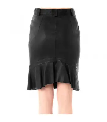 Black Real Leather Fish Tail Maxi Skirt