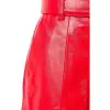 Women High Waist Belted Red Genuine Leather Skirt