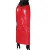 Sexy Women Front Zip Red Long Genuine Leather Skirt 