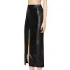 Women High Waist Genuine Black Leather Long Skirt