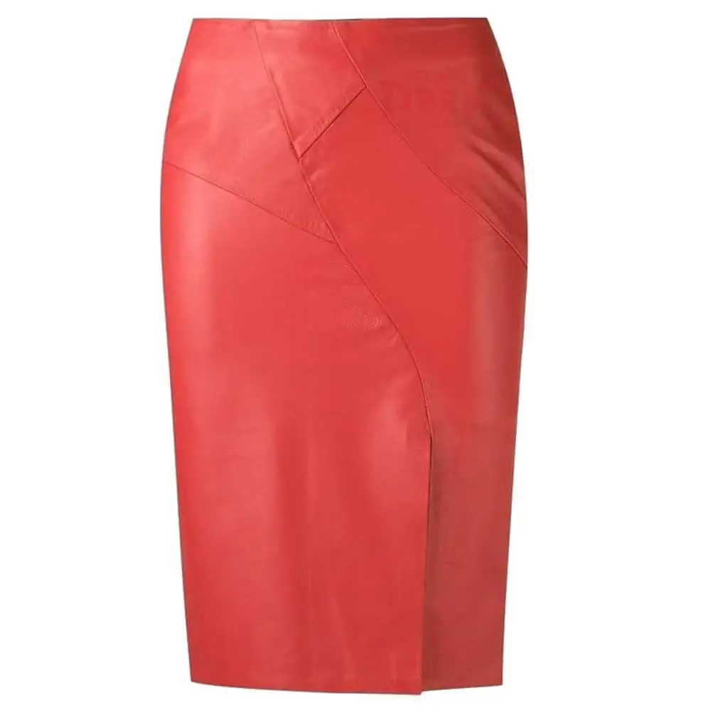 Women Fashion Genuine Leather Mini Pencil Skirt