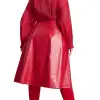 Hot Red Leather Knee-Length Skirt For Women Front Zipper Closure