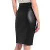 Women Front Zip Real Black Leather Belted Mini Skirt