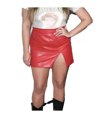 Hot Women Red Leather Mini Skirt
