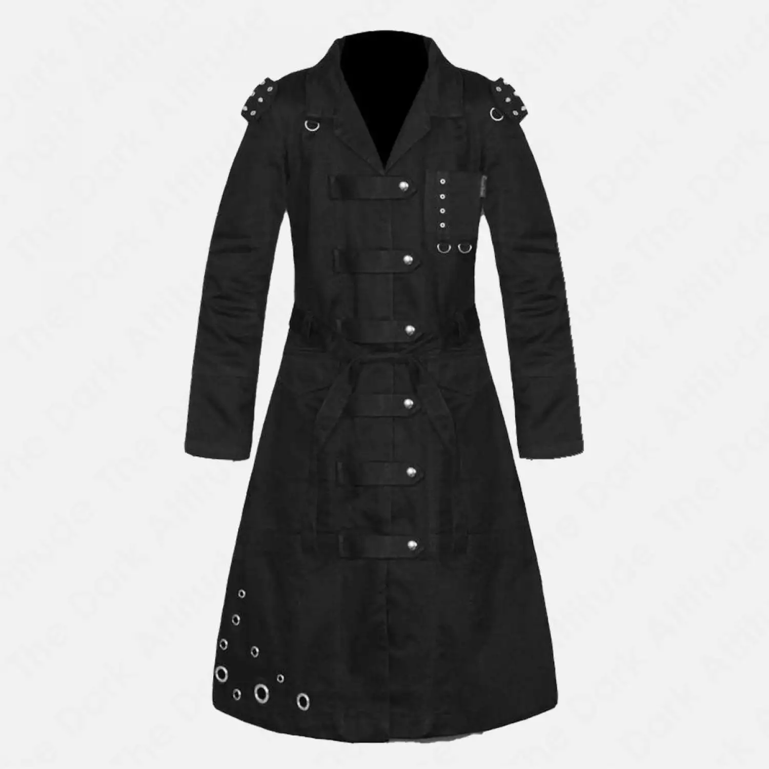Men’s gothic military coat with double-breasted style and vampire trench design