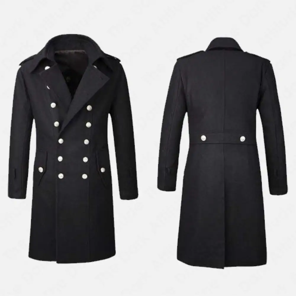 Gothic Military Officer Trench Coat | Men Double Breasted Overcoat