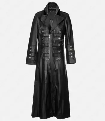 Goth Military Long Leather Buckle Trench Coat