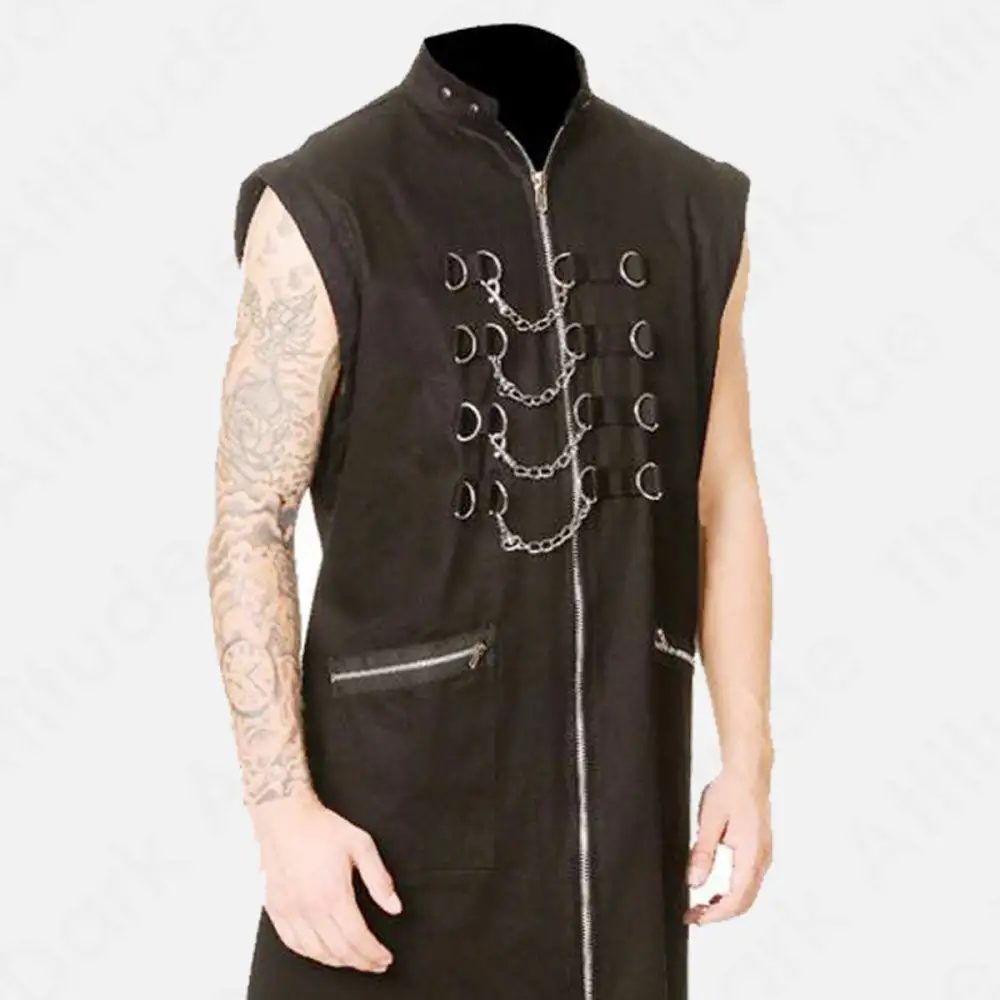 Men Gothic Hellraiser Pinhead Punk Long Coat | Chains D-rings Full Length Goth Coat Men Gothic Hellraiser Pinhead Punk Long Coat | Chains D-rings Full Length Goth Coat