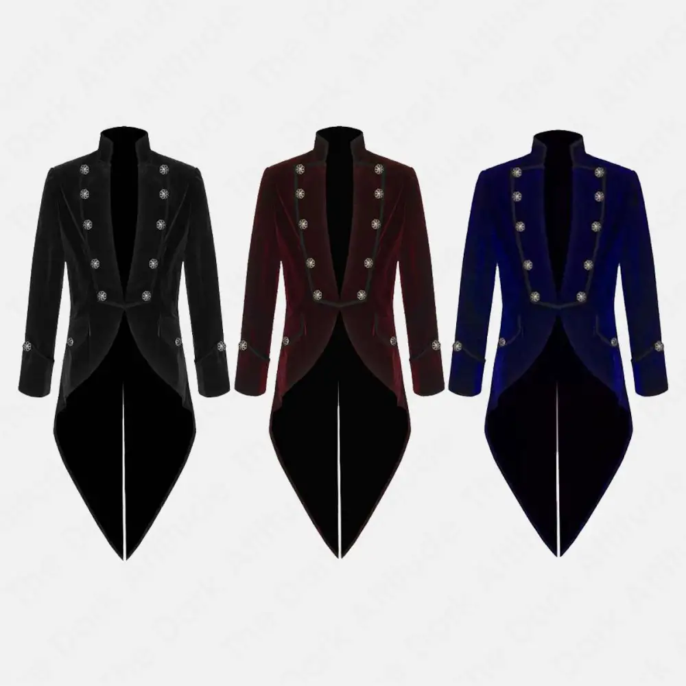 Pentagram Steampunk Victorian Swallow Tailcoat | Red-Black-Blue Velvet Frock