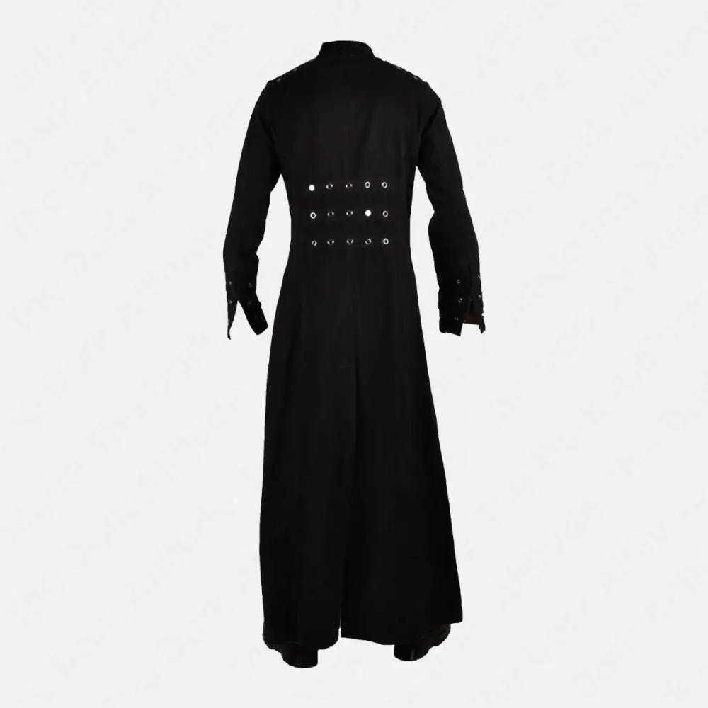 Industrial Punk Vampire Long Trench Coat | Hellraiser Ping Head Full Length Black Coat