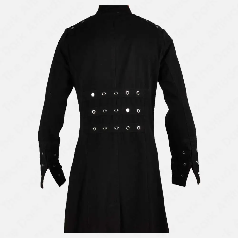 Industrial Punk Vampire Long Trench Coat | Hellraiser Ping Head Full Length Black Coat