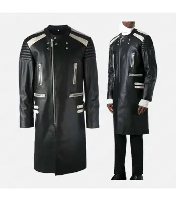 Men Black Genuine Leather Gothic Coat