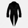 Men's black steampunk vampire swallowtail coat featuring detailed lapels and buttoned cuffs.