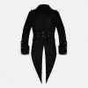 Men's black steampunk vampire swallowtail coat featuring detailed lapels and buttoned cuffs.