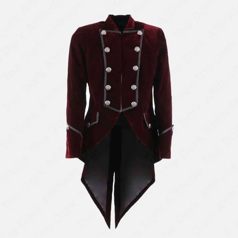 Steampunk Red Velvet Swallow Tailcoat Mens | Aristocrat Burgundy Velvet Coat