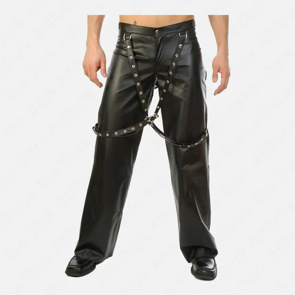 Nightclub Bouncer Leather Pant | Suspender Leather Straps Bondage Party Pant