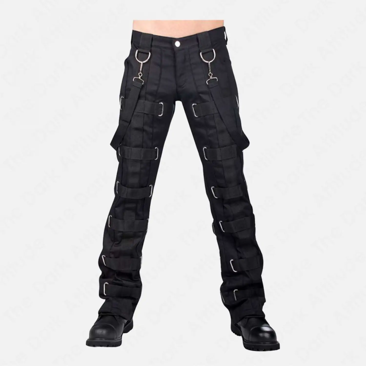 Men's  Black Gothic Industrial Strap Pants | D-Ring Trousers