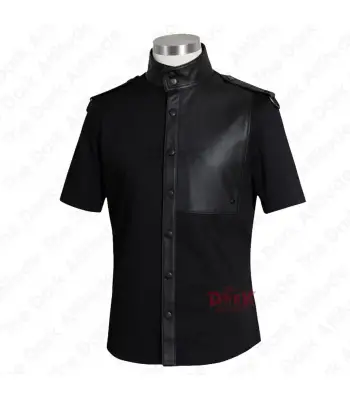 Gothic Faux Leather Panel Button-Up Shirt