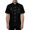 Gothic black contrast stitch short sleeve shirt with metal buttons