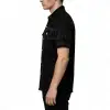 Gothic black contrast stitch short sleeve shirt with metal buttons