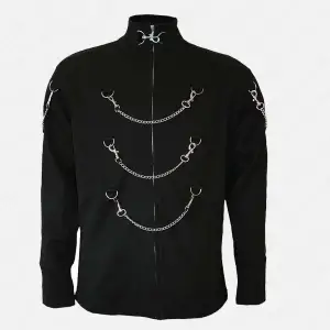 Men's Black Gothic Military Shirt with Chains
