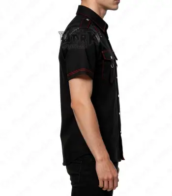 Gothic Leather Panel Shoulder Shirt