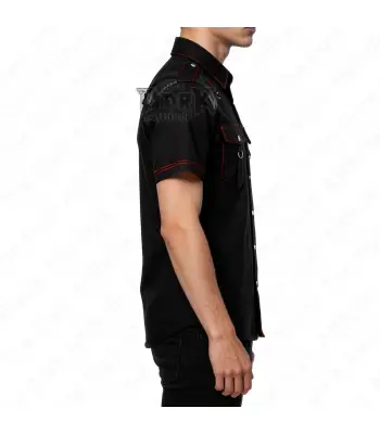 Gothic Leather Panel Shoulder Shirt