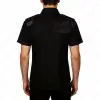 Men's black gothic leather shoulder shirt with red contrast stitching and D-rings.