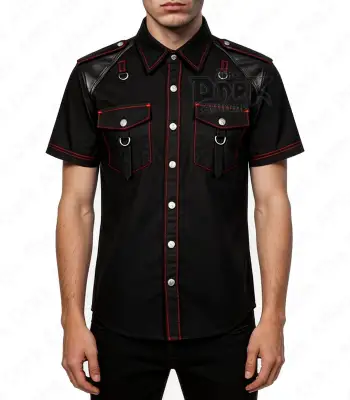 Gothic Leather Panel Shoulder Shirt