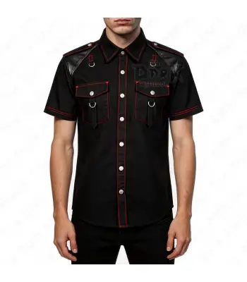 Gothic Leather Panel Shoulder Shirt