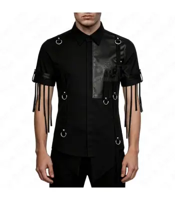 Men's Black D-Ring Fringed Sleeve Shirt