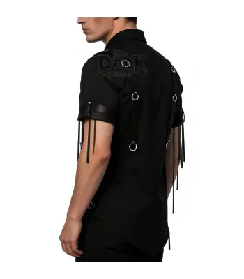 Men's Black D-Ring Fringed Sleeve Shirt