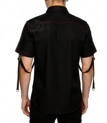 Industrial Gothic Shirt with Red Contrast Stitching