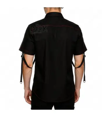 Industrial Gothic Shirt with Red Contrast Stitching