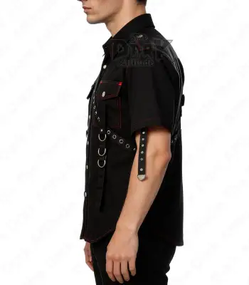 Asymmetric Gothic Industrial Shirt with Diagonal Strap