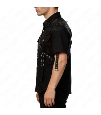 Asymmetric Gothic Industrial Shirt with Diagonal Strap