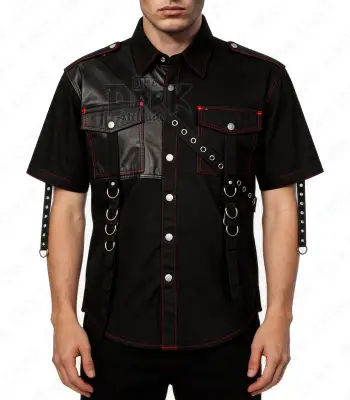 Asymmetric Gothic Industrial Shirt with Diagonal Strap