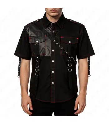 Asymmetric Gothic Industrial Shirt with Diagonal Strap