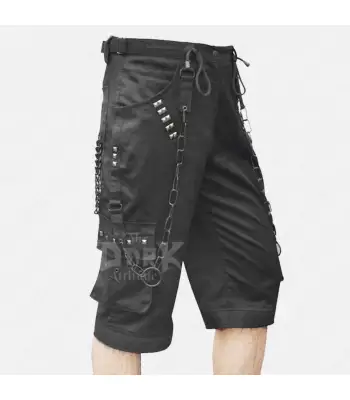 Black Chains Studded Cargo Shorts Men Bondage Cyber Shorts