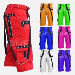 Gothic Punk Cargo Shorts with Studs & Straps