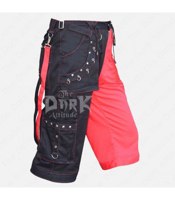 Men's Black Gothic Super Studded Shorts Red Stitching