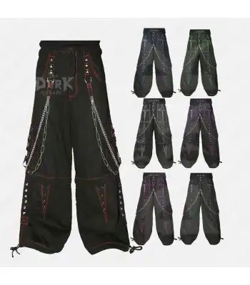 EMO Studded Bondage Baggy Pants Punk Chains Straps Black Fetish Cargo Trousers